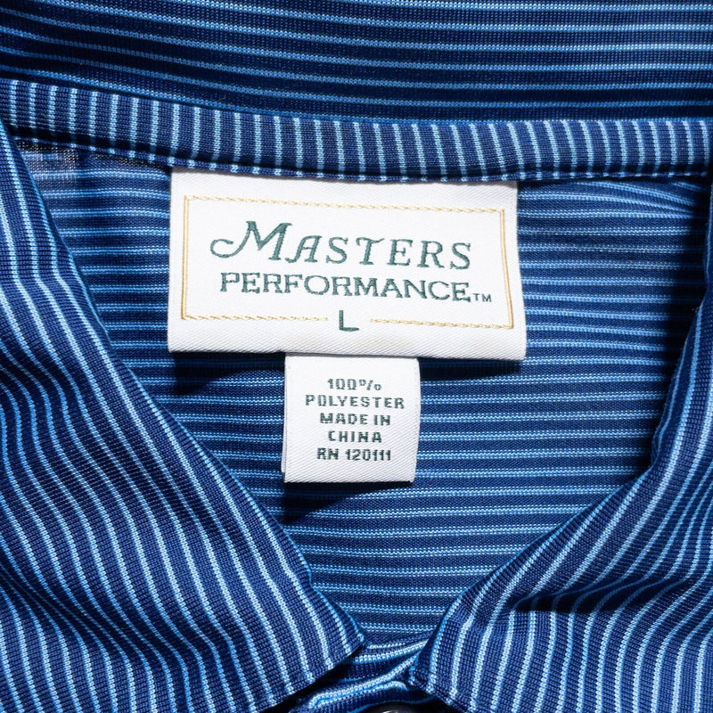 Masters Performance Polo Large Men's Golf Shirt Wicking Stretch Blue Striped