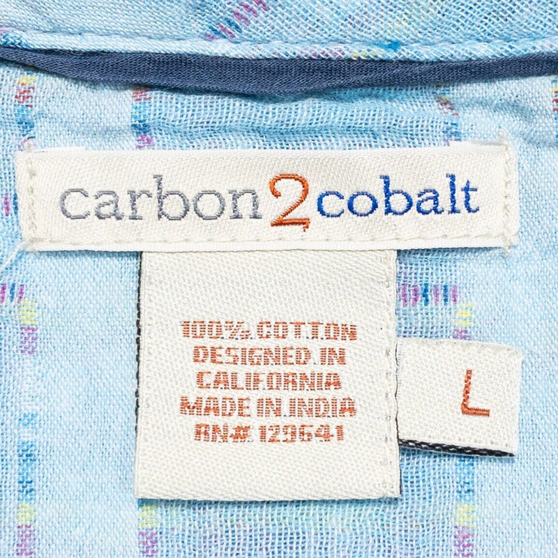 Carbon 2 Cobalt Shirt Men's Large Light Blue Geometric Multi-Color Stitch