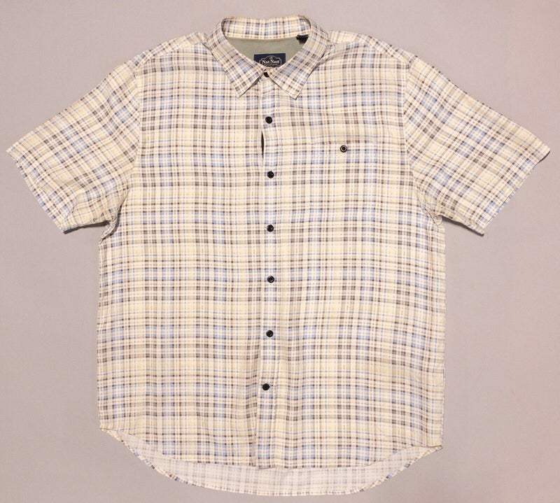 Nat Nast Silk Shirt Large American Fit Men's Yellow Plaid Luxury Originals Retro