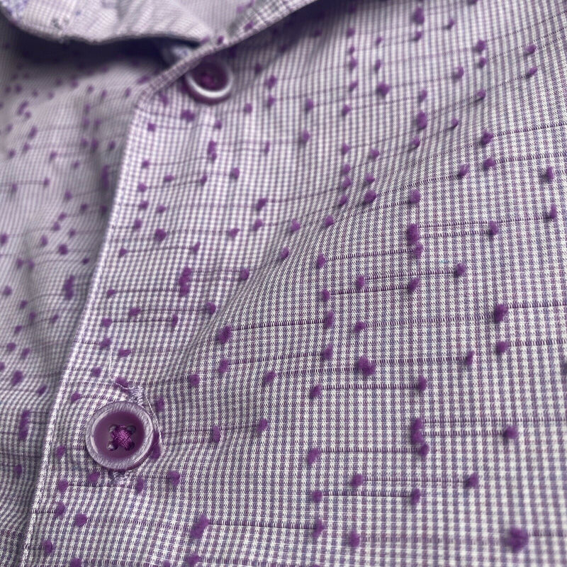Robert Graham Men's Large Classic Fit Flip Cuff Purple Textured Stitch Shirt