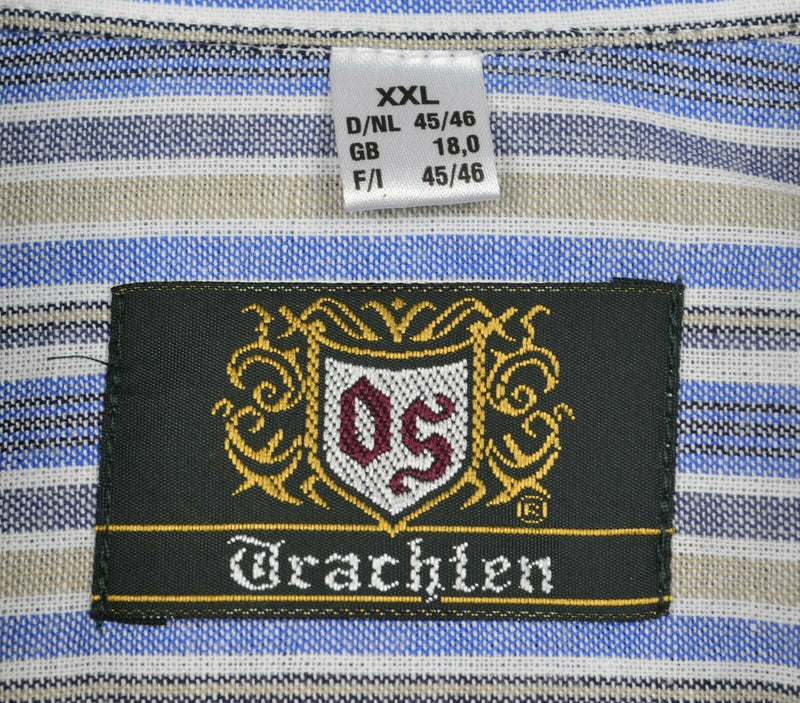 Trachten Oktoberfest Men's 2XL Blue Striped Roll-Tab Sleeve Munich Beer Shirt