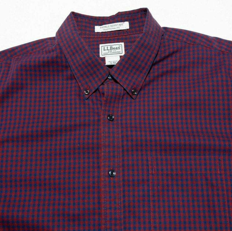 L.L. Bean Men's Wrinkle-Free Kennebunk Sport Shirt Red Blue Check Button-Down XL