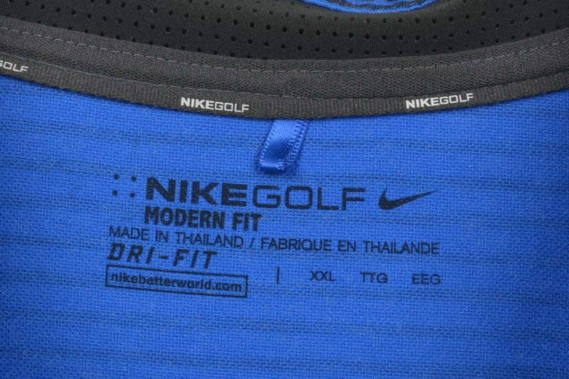 Nike Golf Men's Sz 2XL Modern Fit Wool Blend Blue Stripe Snap Collar Polo Shirt