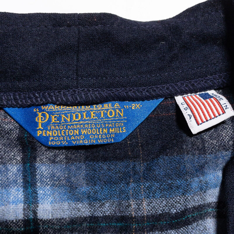 Vintage Pendleton Cardigan Sweater Men's 2XL Wool Plaid Blue 80s USA V-Neck Hole