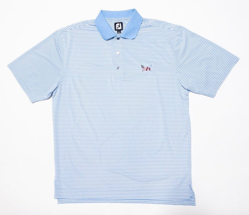 FootJoy Golf Shirt Large Men's Polo Blue White Striped Wicking Stretch Flag