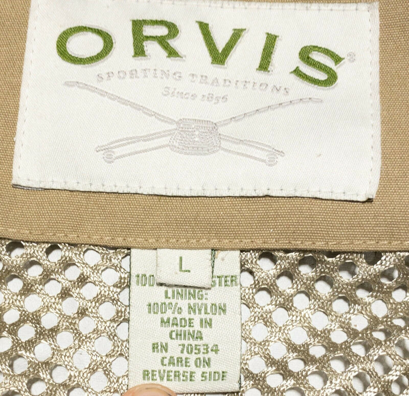 Orvis Fishing Utility Multi-Pocket Sporting Jacket Hooded Khaki Tan Men's Large