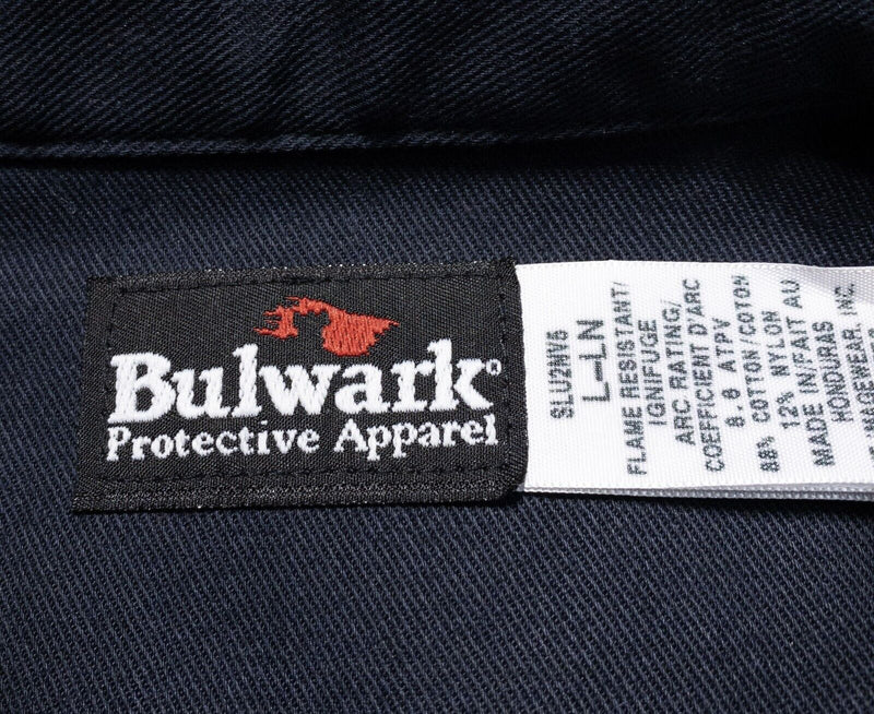 Bulwark FR Shirt Men's Large Long Sleeve Button-Down Navy Blue Work 8.6 ATPV