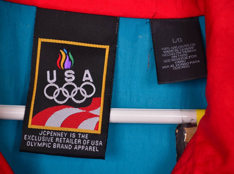 Vtg 90s USA Olympics Men's Sz Large JCP Teal Red ColorBlock Windbreaker Jacket