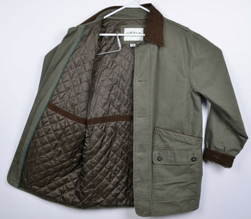 Orvis Men's Medium Quilt-Lined Corduroy Collar Green Barn Coat Field Jacket