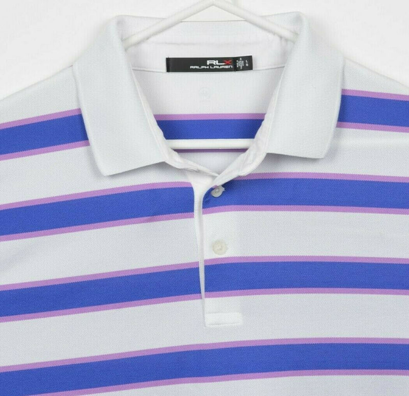 RLX Ralph Lauren Men's Large Wicking Purple White Striped Golf Polo Shirt
