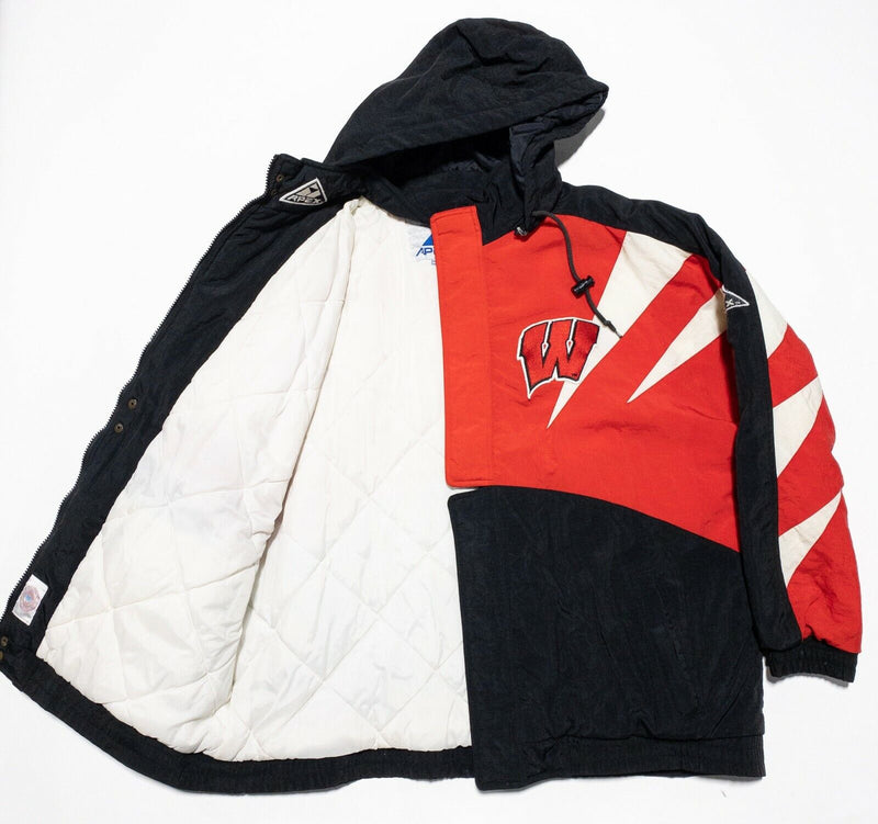 Wisconsin Badgers Jacket Men's XL Shark Tooth Vintage 90s Apex One Puffer Hooded
