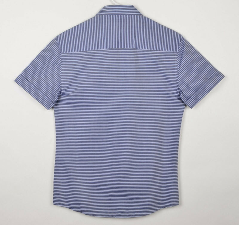 Vince Camuto Men's Sz Small Blue Navy Dobby Stripe Short Sleeve Shirt NWT