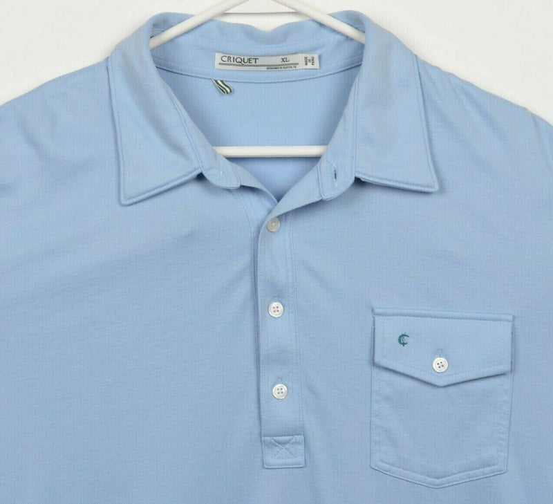 Criquet Men's XL Solid Light Blue Pocket Cotton Poly Short Sleeve Polo Shirt