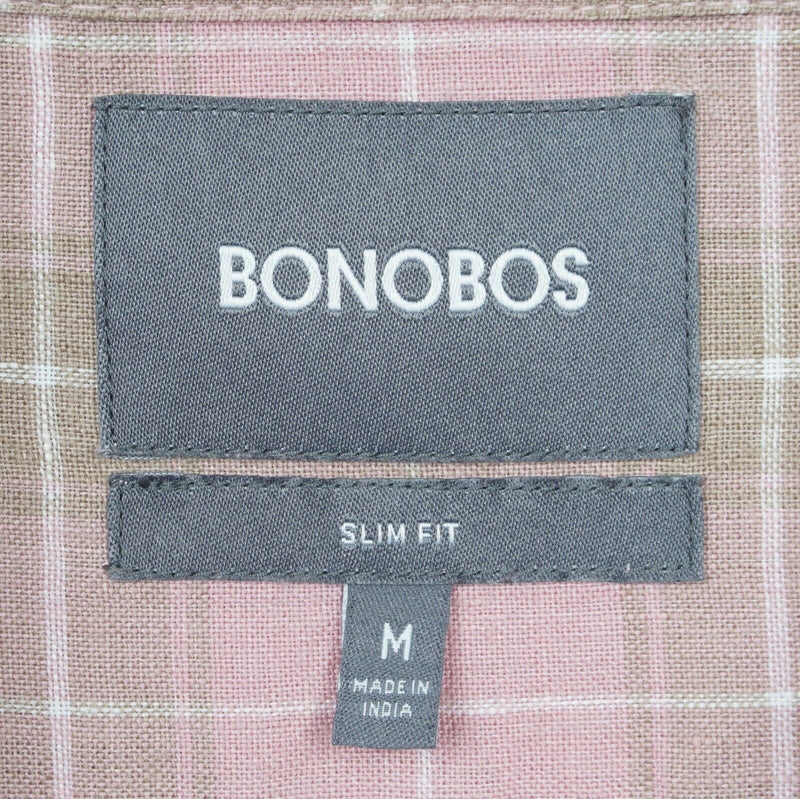 Bonobos Men's Medium Slim Fit Linen Blend Light Pink Plaid Button-Front Shirt