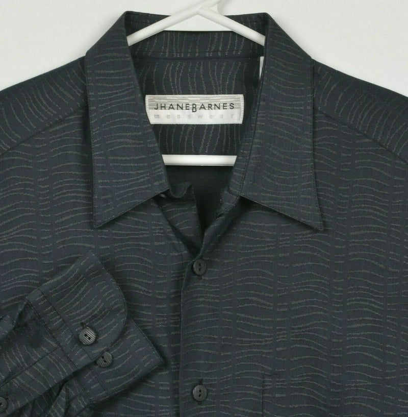 Vintage Jhane Barnes Men's Large Black Rayon Blend Wavy Stripe Italy Party Shirt