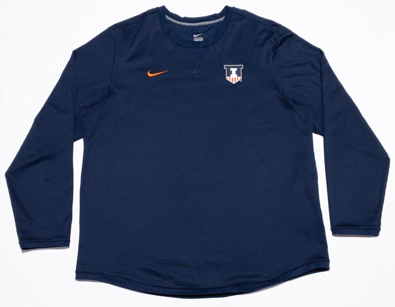 Illinois Fighting Illini Sweatshirt Men's 2XL Nike Crewneck Pullover Navy Blue