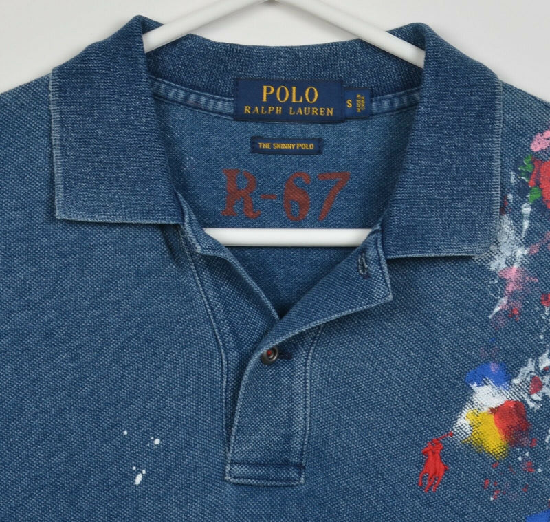 Polo Ralph Lauren Women's Small "The Skinny Polo" Paint Splatter Blue Polo Shirt