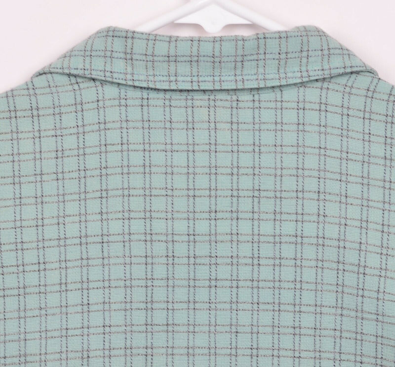 Vtg 90s Patagonia Men's Sz Medium Organic Cotton Teal Green Plaid Polo Shirt