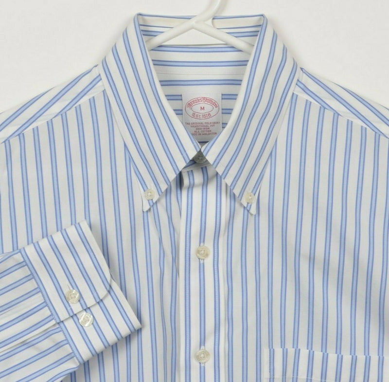 Brooks Brothers Men's Medium Non-Iron Blue White Stripe Button-Down Dress Shirt