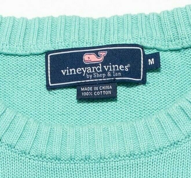 Vineyard Vines Men's Medium Solid Aqua Green Whale Crew Neck Knit Sweater