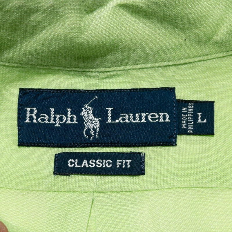 Polo Ralph Lauren Linen Shirt Lime Green Button-Down Men's Large