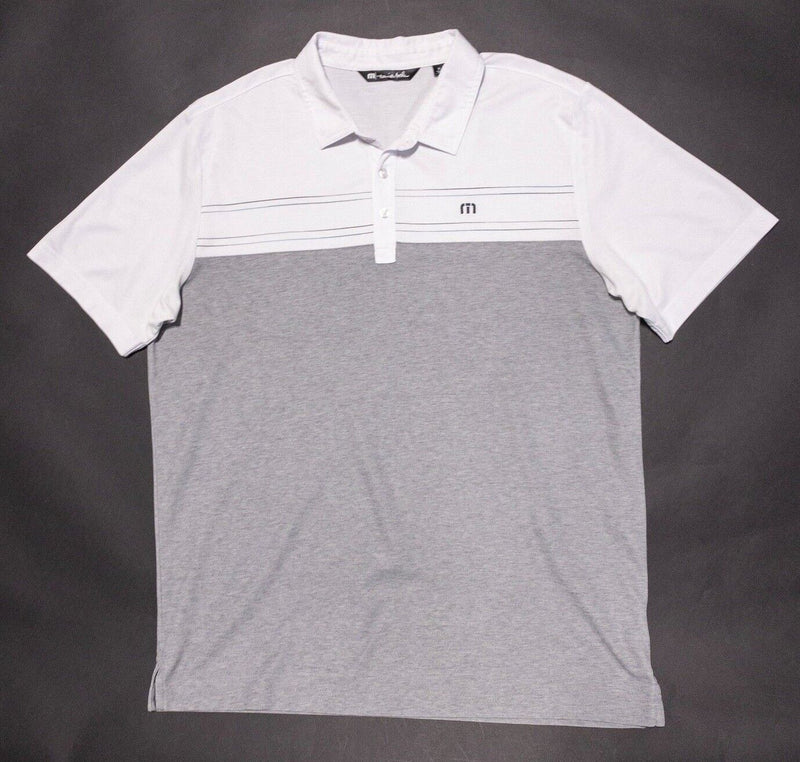 Travis Mathew XL Polo Men's Shirt Golf White Gray Two Tone Striped Wicking Logo