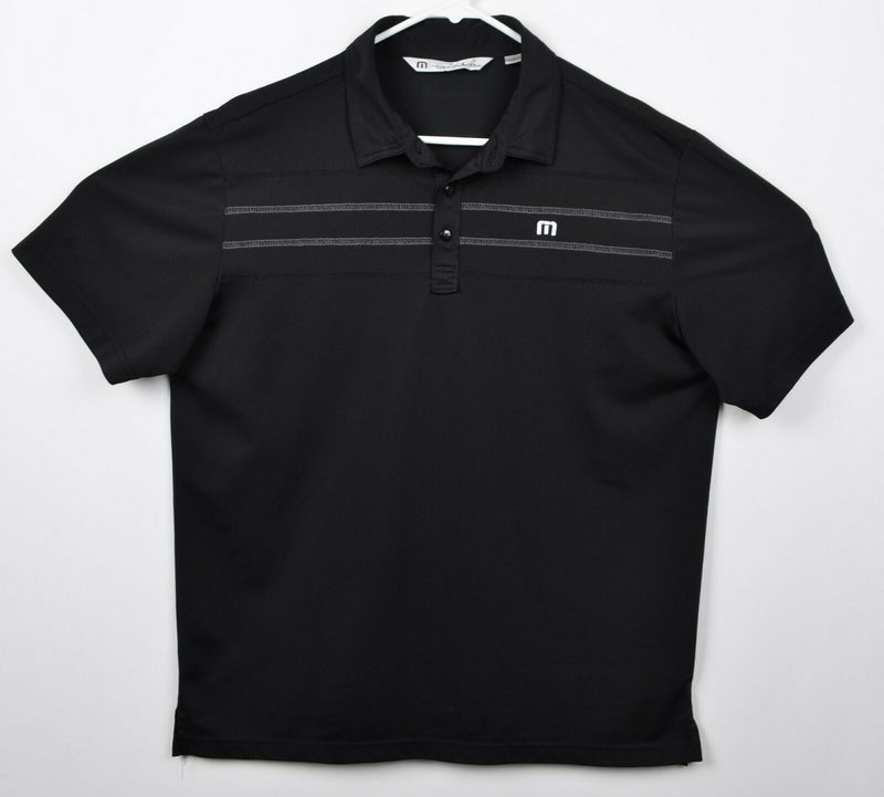 Travis Mathew Men's Sz Large Black Striped Polyester Golf Polo Shirt