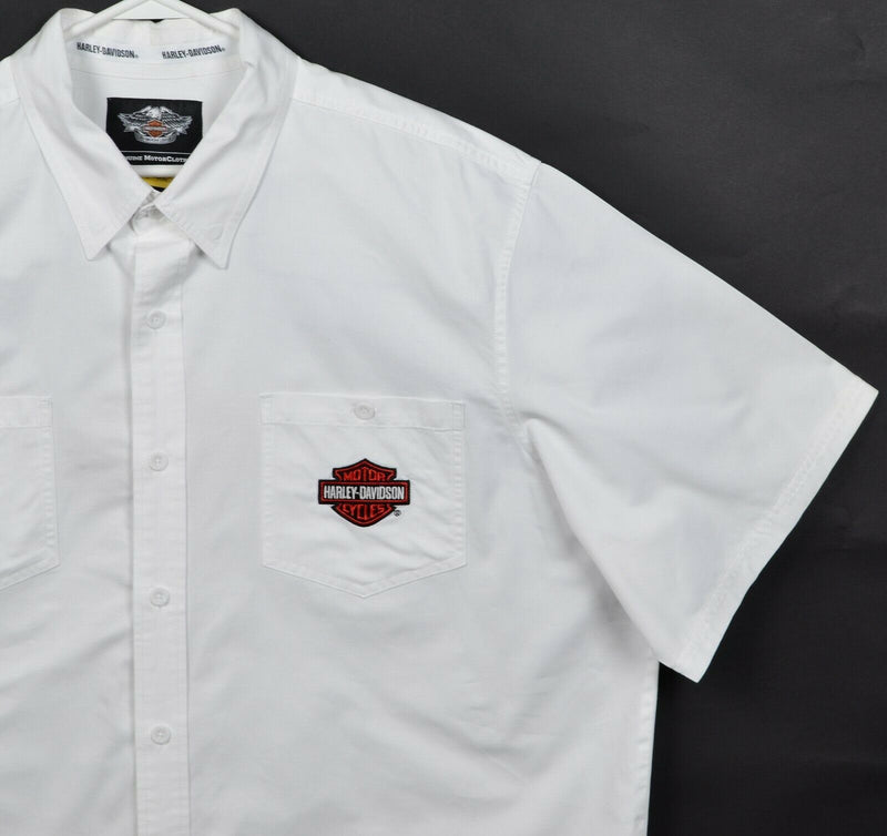 Harley-Davidson Men's 2XL Flames Logo Solid White Garage Mechanic Biker Shirt