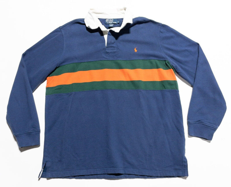 Polo Ralph Lauren Rugby Shirt Men's Large Polo Blue Orange Stripe Preppy