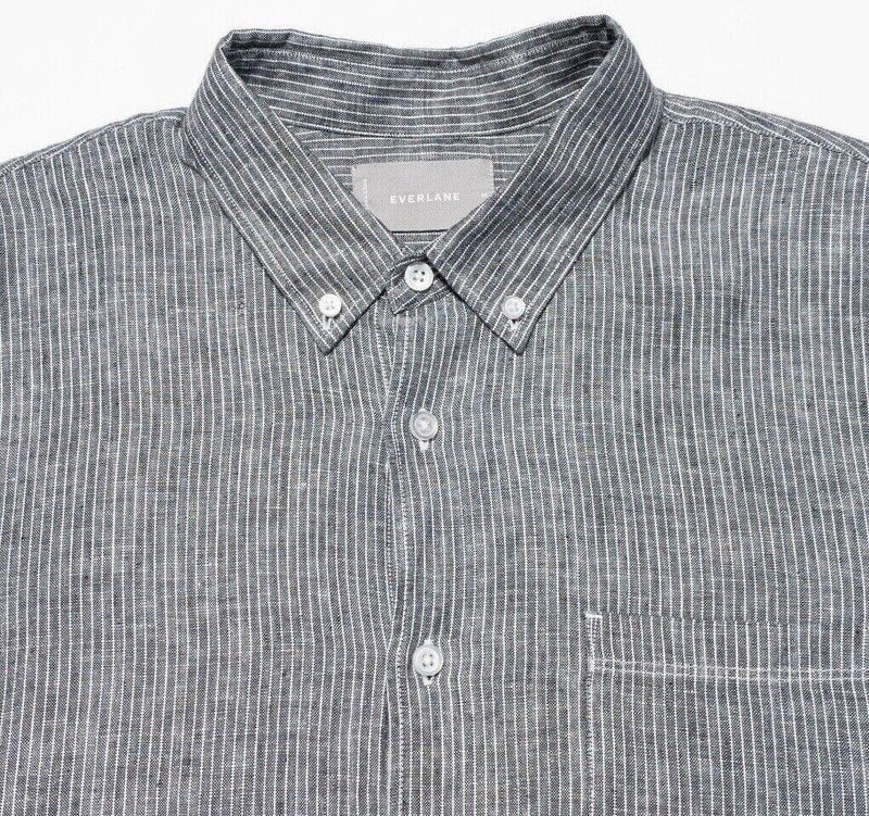 Everlane Linen Shirt Men's Medium Gray Striped Short Sleeve Button-Down
