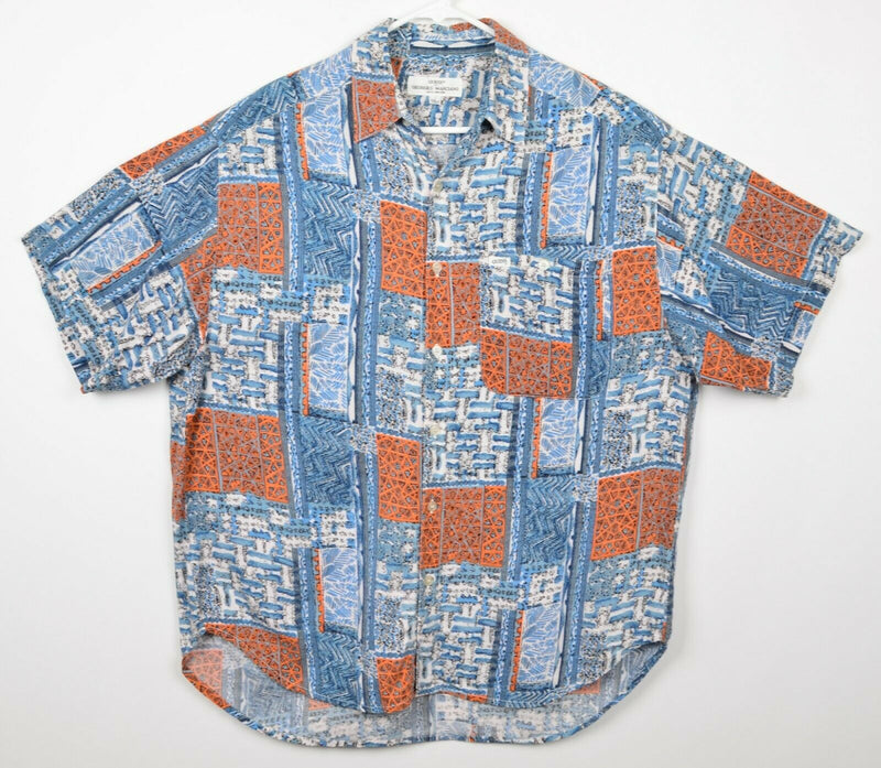 Vtg 90s GUESS? Men's Sz 1 Large Georges Marciano Rayon Geometric Hawaiian Shirt