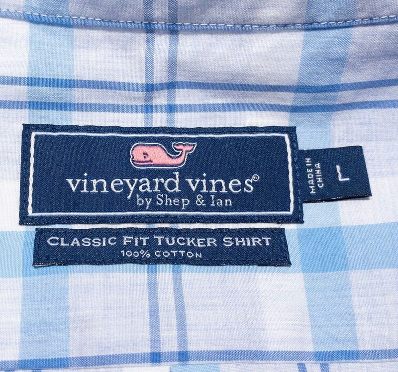 Vineyard Vines Tucker Shirt Large Classic Fit Men's Blue Plaid Whale Long Sleeve