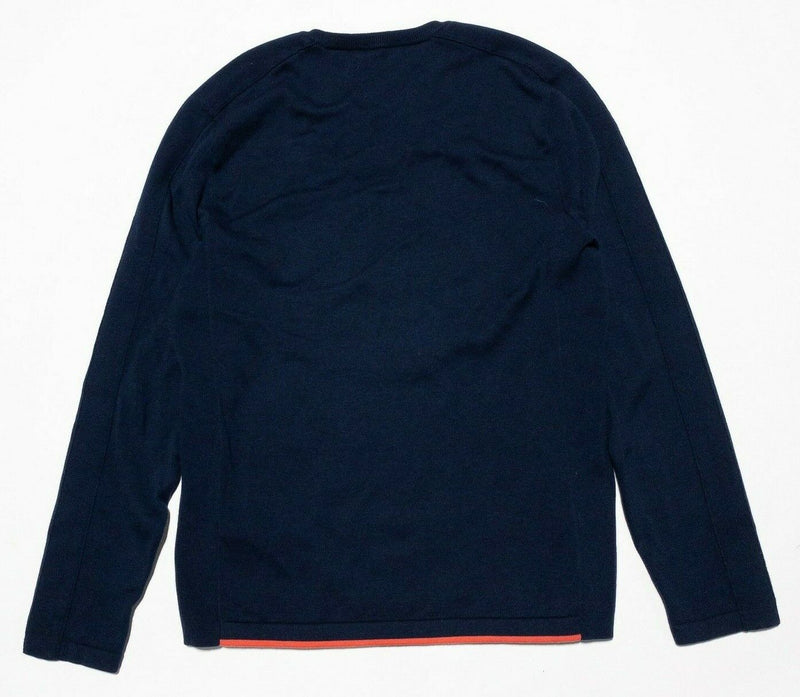 RLX Ralph Lauren Sweater Men's Medium V-Neck Navy Blue Orange Spell Out Golf
