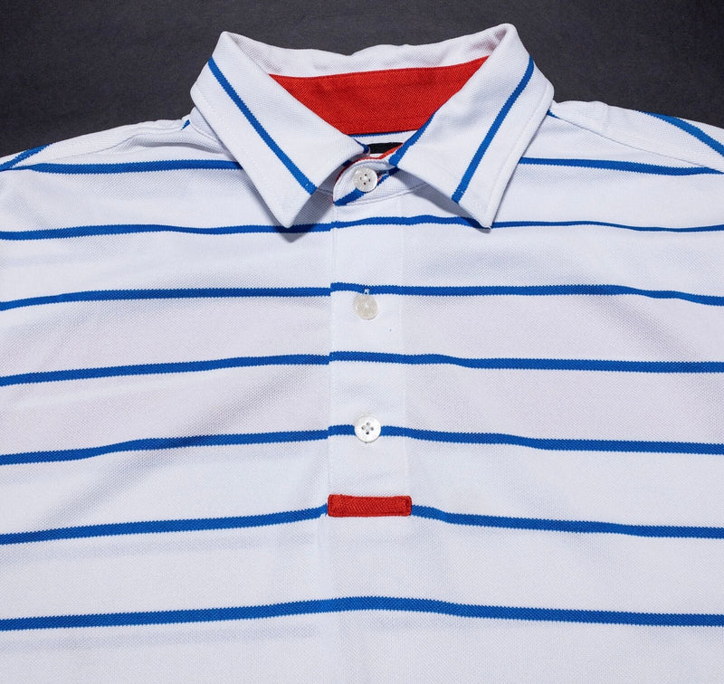 FootJoy Golf Shirt Men's Large White Blue Striped Wicking Performance Polo