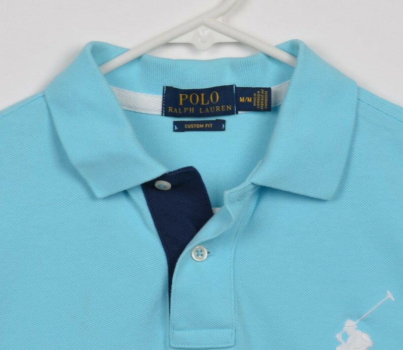Polo Ralph Lauren Men's Medium Custom Fit Big Pony Embroidered Aqua Blue Shirt