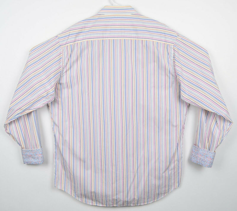 Bugatchi Uomo Men's Large Classic Fit Flip Cuff Multi-Color Striped Shirt