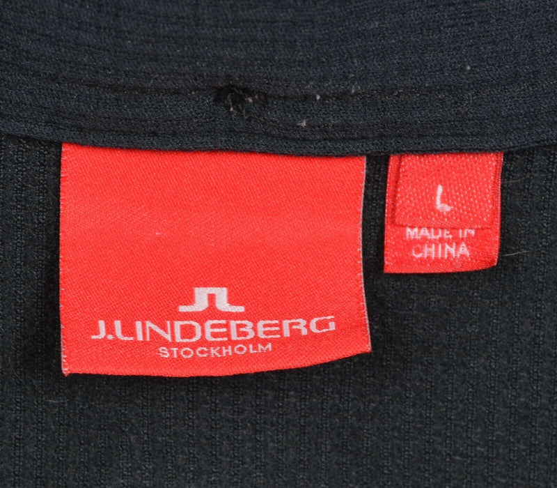 J. Lindeberg Men's Large Solid Black Polyester Wicking Golf Polo Shirt