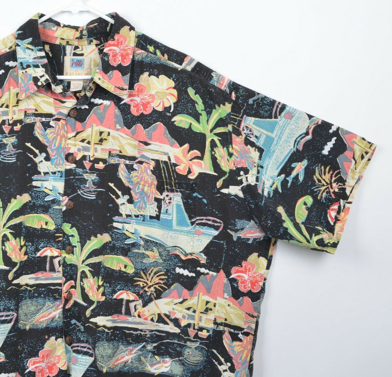 Avi Collection Kahala Men's 2XL Boat Island Floral Rayon Linen Hawaiian Shirt