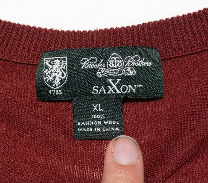 Brooks Brothers Sweater Men's XL Saxxon Wool V-Neck Red Pullover Country Club