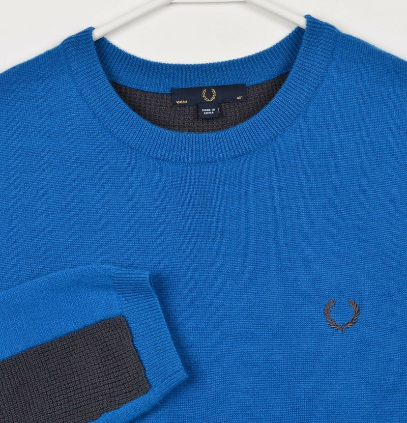 Fred Perry Men's 40" (Medium) 100% Wool Blue Padded Pullover Crew Neck Sweater