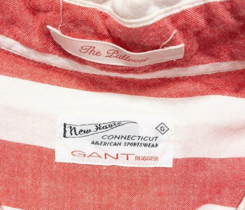 GANT Shirt Medium Men's Red/Pink White Striped Pullover Popover Button-Down