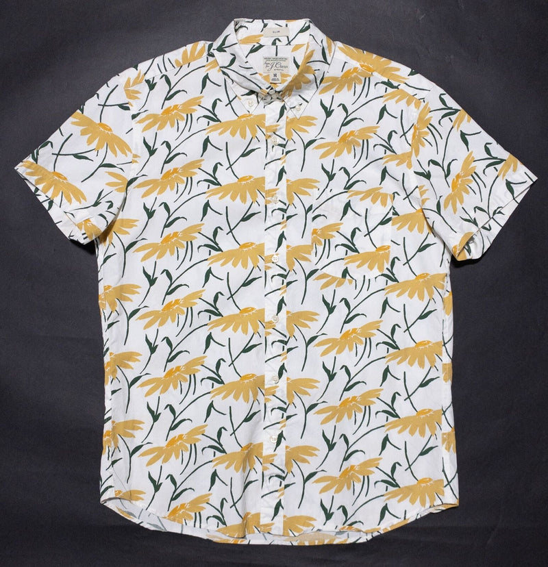 J. Crew Floral Shirt Men's Medium Slim Button-Down Secret Wash Stretch Sunflower