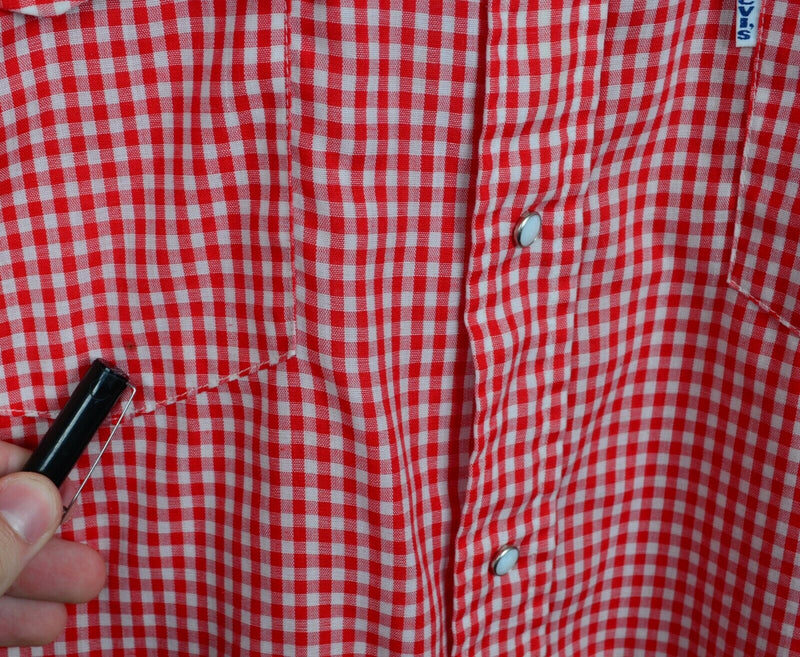Vtg 70s Levi's Men's XL Pearl Snap Red Gingham Check Long Sleeve Western Shirt