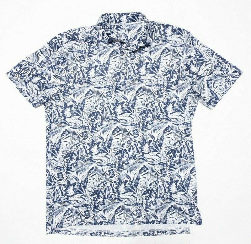 johnnie-O Polo Large Warren Tropical Floral Polo Golf Prep-Formance Wicking Blue