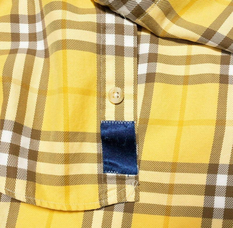 Burberry Men's Shirt Medium Nova Check Plaid Vintage 90s Yellow Button-Down