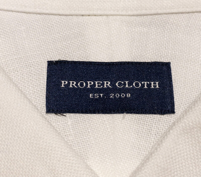 Proper Cloth Linen Shirt Men's Neck 20 (3XL+) Long Sleeve Solid White Beach