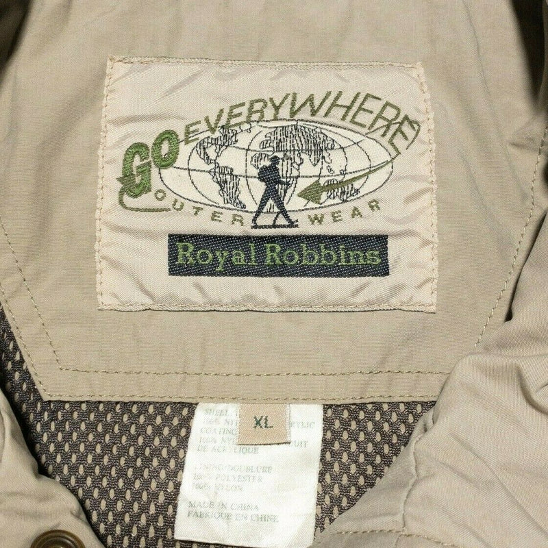 Royal Robbins Jacket Safari Men's XL Multi-Pocket Zip-Off Sleeves Travel Beige