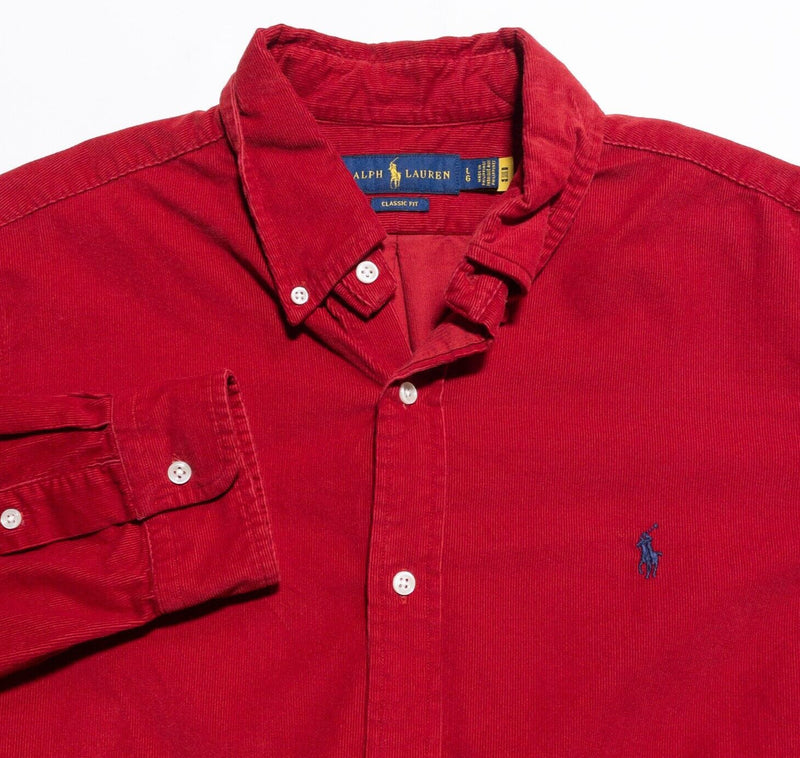 Polo Ralph Lauren Corduroy Shirt Men's Large Classic Fit Red Button-Down Preppy