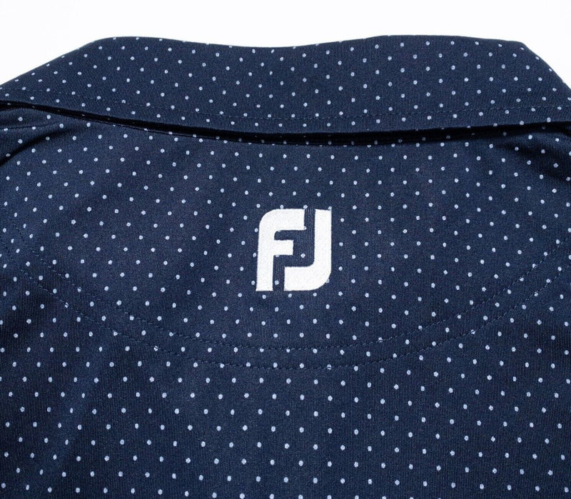 FootJoy Golf Polo 2XL Men's Polka Dot Print Navy Blue Wicking Stretch Lisle