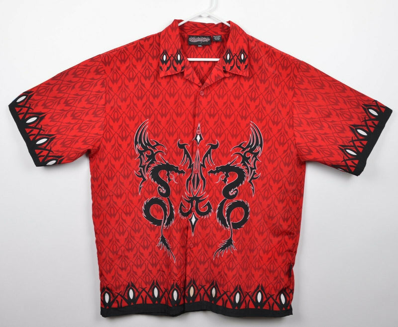 Vtg 90s Sapphire Lounge Men's Sz 2XL Red Dragon Tribal Polyester Y2K Camp Shirt